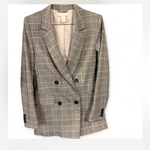 H&M Jackets & Blazers - H&M Gray Plaid Double-Breasted Blazer